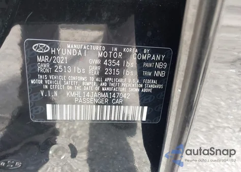 2021 Hyundai Sonata Sel z USA, uszkodzony, nr VIN KMHL14JA8MA147042